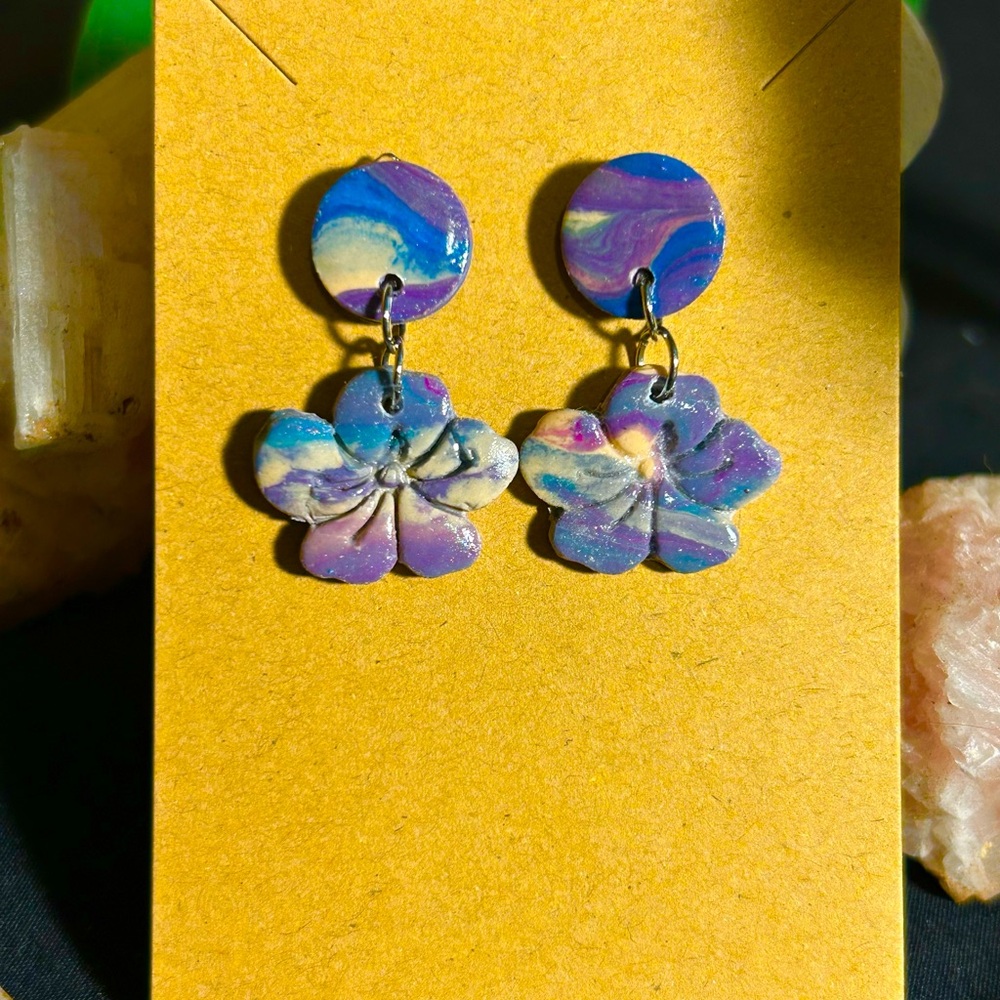 Colorful Floral Hibiscus Dangle Earrings